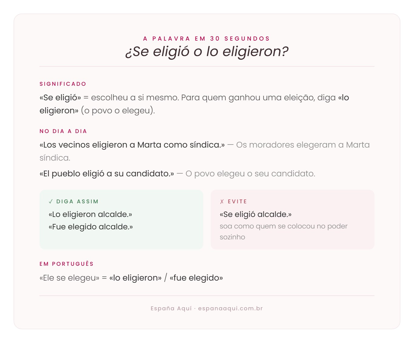 A palavra em 30 segundos: como dizer se elegeu em espanhol � lo eligieron, fue elegido